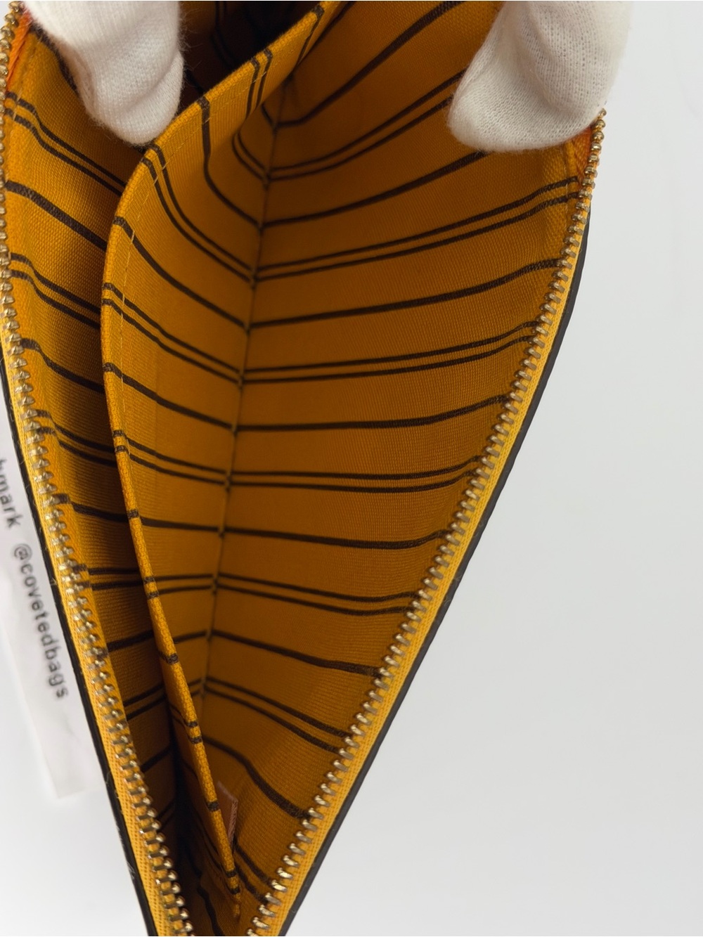 LV Monogram Neverfull Pouch with Rare Yellow Interior w/Dust Bag and Entrupy COA - Picture 10 of 16